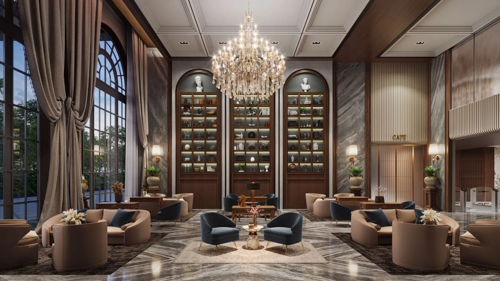 Main lobby at Poonawalla Towers